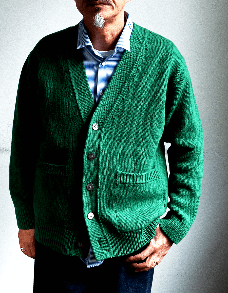 Yonetomi NEW BASIC Soft Lambs Wool Cardigan #255 Green