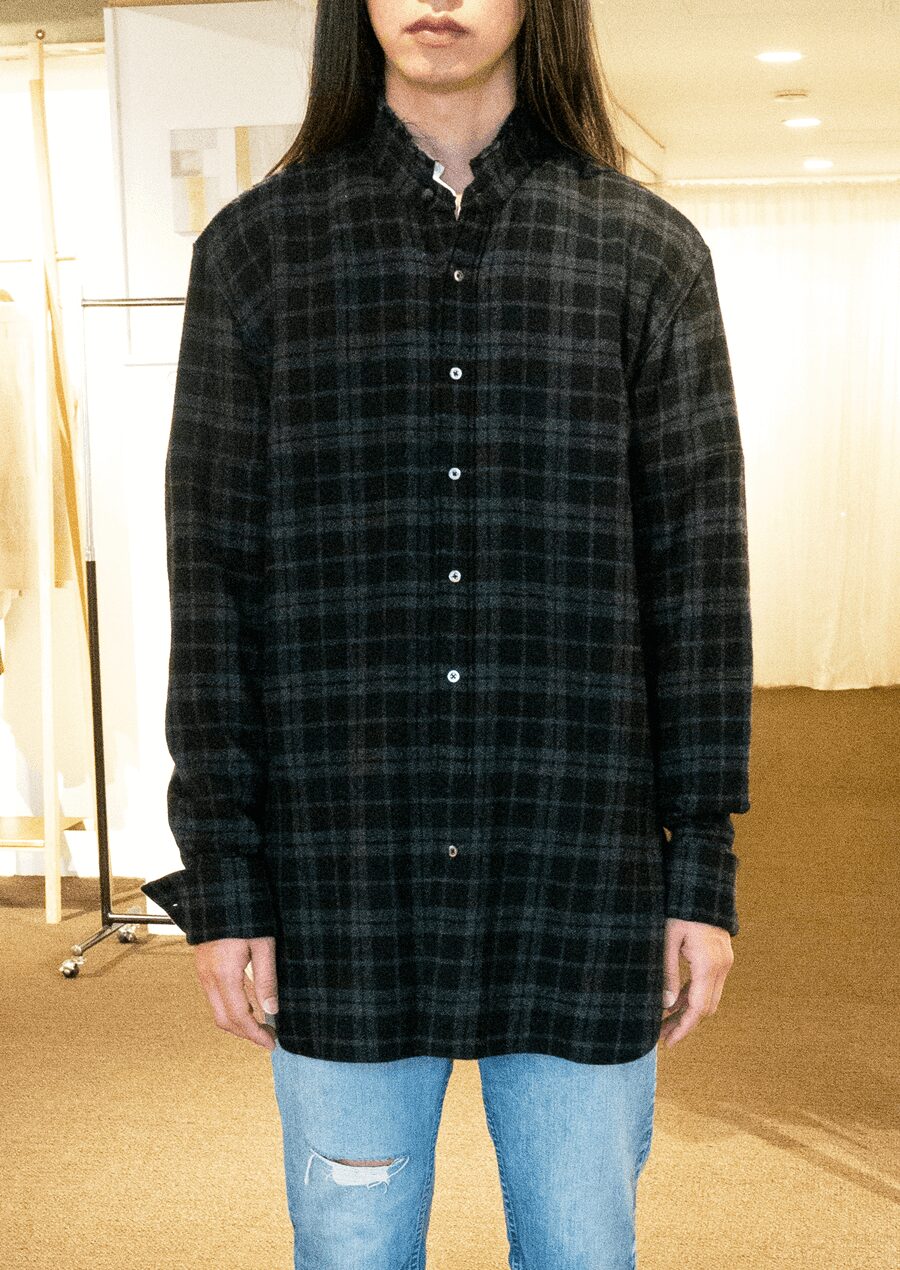 AMC  MELTON CHECK BAND COLLAR SHIRT JACKET “Lou”