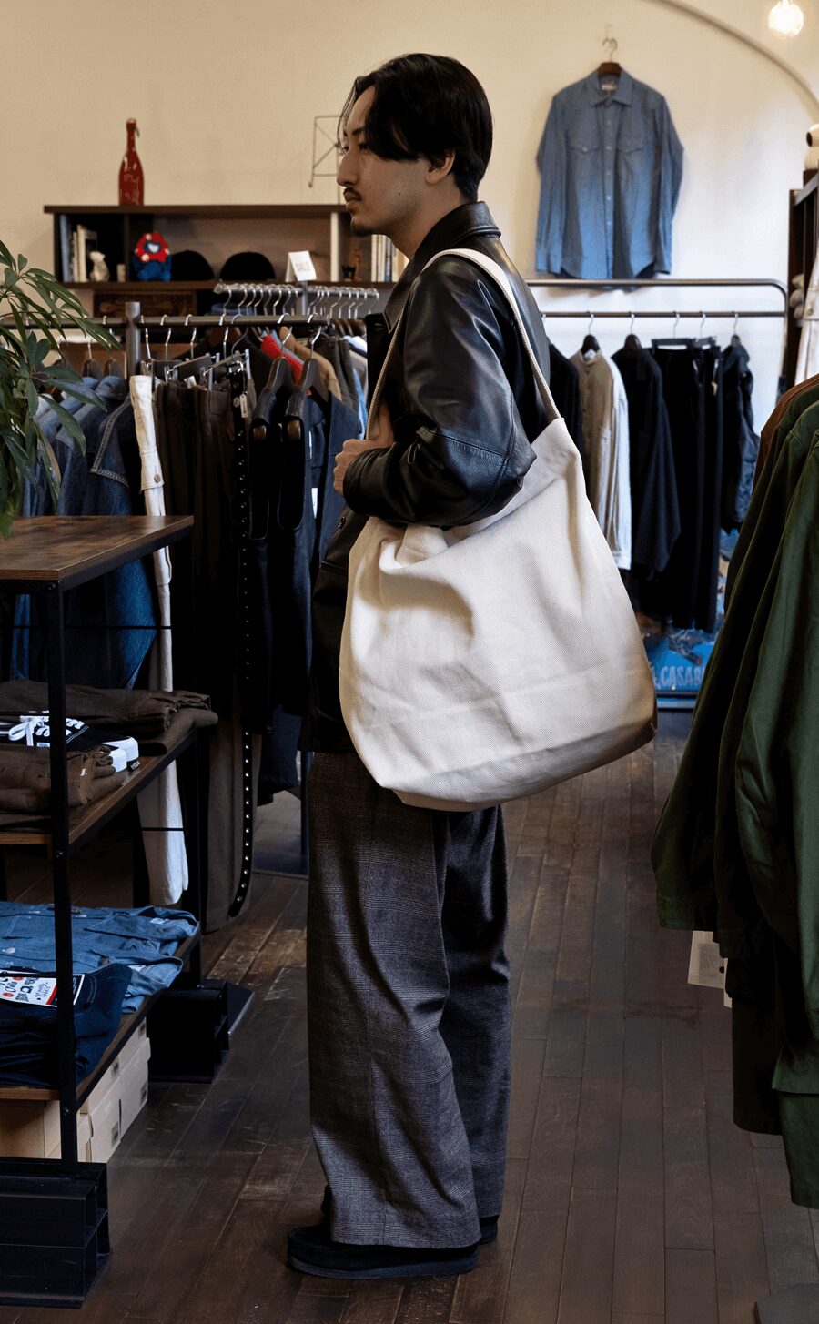 ERA.　HERRINGBONE CANVAS BIG SHOULDER BAG