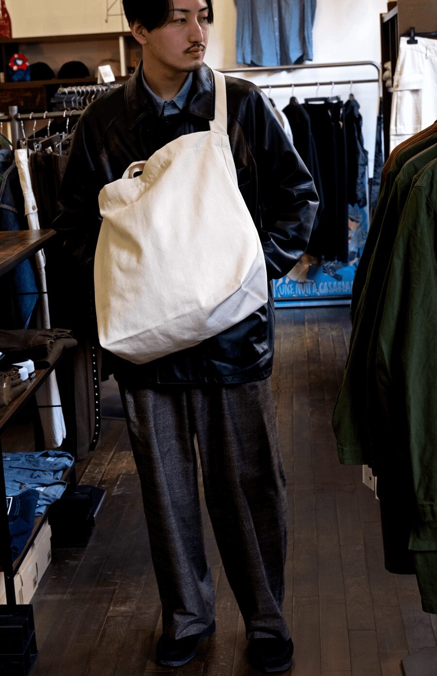 ERA.　HERRINGBONE CANVAS BIG SHOULDER BAG